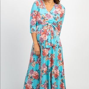 Pinkblush Maternity Aqua Rose Maxi Wrap Dress